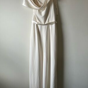 David's Bridal Cream Wide Leg Jumpsuit